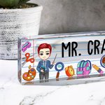 Personalised Funny Cartoon Character Pencil Apple Acrylic Desk Name Plate Appreciation Back to School Gift for Teacher Colleague Friend