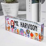 Personalised Funny Cartoon Character Pencil Apple Acrylic Desk Name Plate Appreciation Back to School Gift for Teacher Colleague Friend