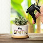 Personalized Cute Pencil-inspired Letters Ceramic Succulent Plant Pot with Name and Bamboo Base Back to School Appreciation Gift for Teacher