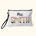 Gepersonaliseerde kleurrijke potlood-geïnspireerde Fun Letter Linnen Wristlet Make-up tas met naam Terug naar school Waardering Gift voor leerkracht