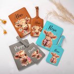 Étiquette de Bagage ou Porte-Passeport Personnalisé avec Nom Accessoire de Voyage en Cuir Cadeau Anniversaire pour Amoureux de Vache Highland