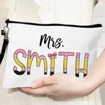 Gepersonaliseerde kleurrijke potlood-geïnspireerde Fun Letter Linnen Wristlet Make-up tas met naam Terug naar school Waardering Gift voor leerkracht
