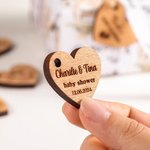 Personalized Set of 20 Wooden Heart Tags with Engraved Text Baby Shower Wedding Party Favor Gift for Newborn Couple