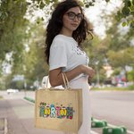 Personalised Cute Pencil Apple Large Jute Tote Bag with Text Teacher's Day Back to School Gift for Teacher