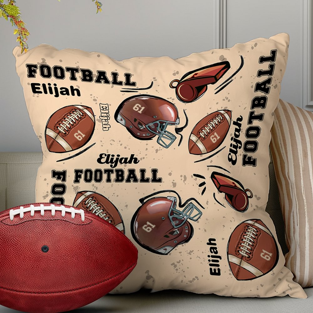 Taie de Coussin Personnalisée avec Nom et Numéro Motif Football Américain Cadeau Anniversaire pour Amoureux du Sport