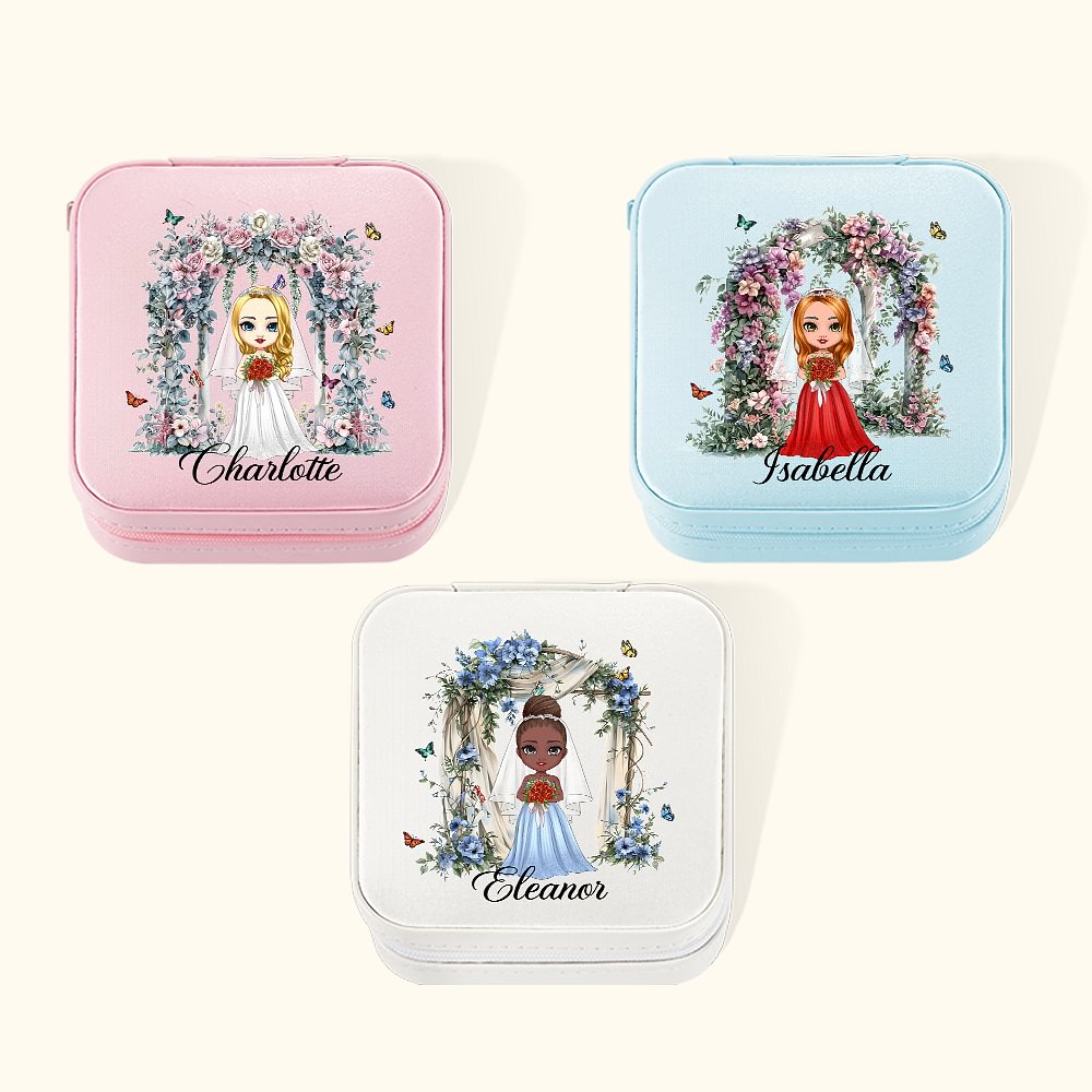 Boîte à Bijoux Portable Personnalisée avec Nom et Personnage Cadeau Bridal Shower Mariage pour Mariée Demoiselle d'Honneur