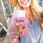 Étiquette de Bagage ou Porte-Passeport Personnalisé avec Nom Accessoire de Voyage en Cuir Cadeau Anniversaire pour Amoureux de Vache Highland