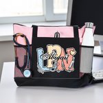 Borsa Tote grande personalizzata con elementi medici multicolore, con nome e titolo, regalo di compleanno per l'infermiere e il medico.