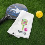 Personalised Colorful Pickleball Design Super Absorbent 100% Cotton Waffle Sport Towel with Name and Hanging Clip Gift for Pickleball Lovers
