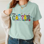 Personalized Cute Pencil Apple Ruler Doodle Design 100% Cotton T-shirt with Text Teacher's Day Back To School Gift for Teacher