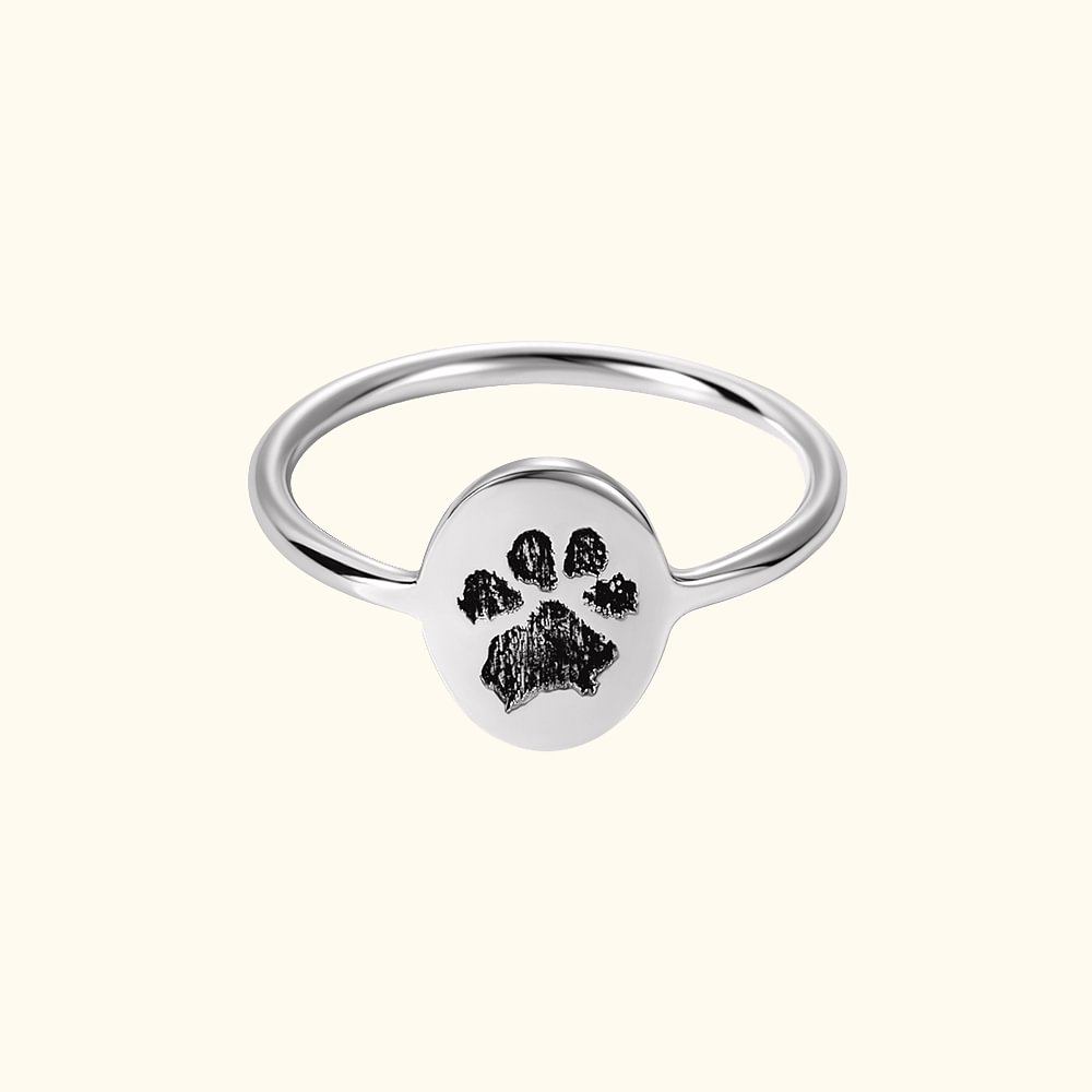 Bague Gravée Personnalisée avec Nom et Patte de l'Animal de Compagnie Cadeau Commémoratif pour Amoureux d'Animal