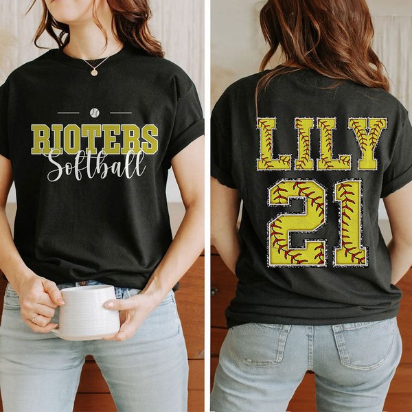 T-Shirt Unisexe 100% Coton Personnalisé avec Nom et Numéro Style Softball Cadeau Anniversaire pour Enfant Adulte Amoureux du Sport