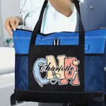 Borsa Tote grande personalizzata con elementi medici multicolore, con nome e titolo, regalo di compleanno per l'infermiere e il medico.