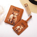 Étiquette de Bagage ou Porte-Passeport Personnalisé avec Nom Accessoire de Voyage en Cuir Cadeau Anniversaire pour Amoureux de Vache Highland
