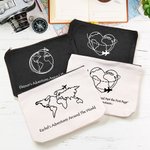 Personalised World Map Adventure Heart Airplane Route Canvas Makeup Bag with Name Travel Accessory Honeymoon Birthday Gift for Women Travel Lover