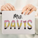 Gepersonaliseerde kleurrijke potlood-geïnspireerde Fun Letter Linnen Wristlet Make-up tas met naam Terug naar school Waardering Gift voor leerkracht