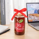 Personalisierte Lehrer Apfel 16oz Glas Becher mit Bambus Deckel Stroh und Band zurück zu Schule Wertschätzung Geschenk für Lehrer