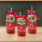 Personalisierte Lehrer Apfel 16oz Glas Becher mit Bambus Deckel Stroh und Band zurück zu Schule Wertschätzung Geschenk für Lehrer