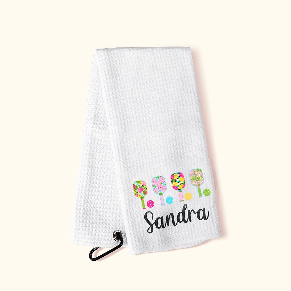 Serviette de Sport Gaufrée 100% Coton Personnalisée avec Nom Clip de Suspension Super Absorbante Cadeau pour les Amateurs de Pickleball