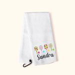 Personalised Colorful Pickleball Design Super Absorbent 100% Cotton Waffle Sport Towel with Name and Hanging Clip Gift for Pickleball Lovers