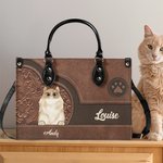 Personalized Retro Cartoon Cat Pebbled Leather Large Tote Bag with Name and Shoulder Strap Birthday Anniversary Memorial Gift for Cat Pet Lovers