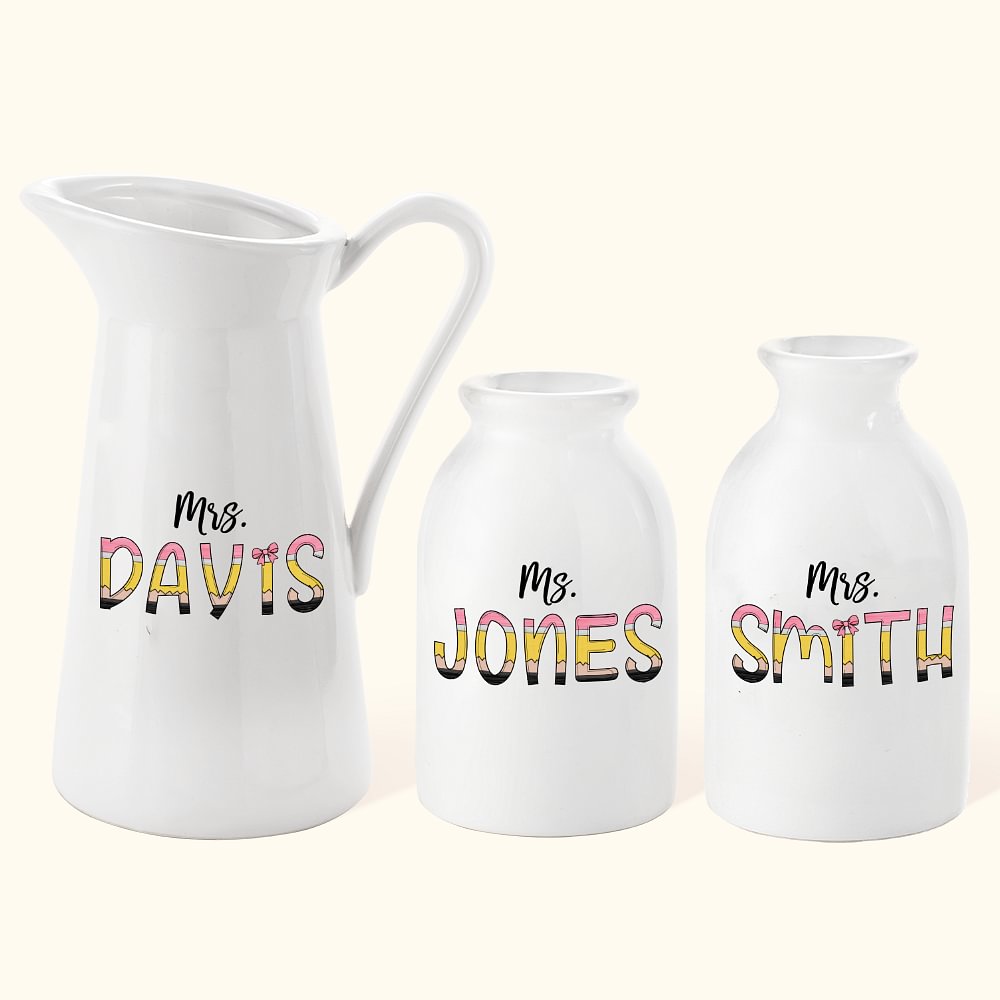 Vase à Fleurs en Céramique Personnalisé avec Titre et Nom Style Crayon Cadeau de Remerciement pour Enseignant Amateur de Jardinage