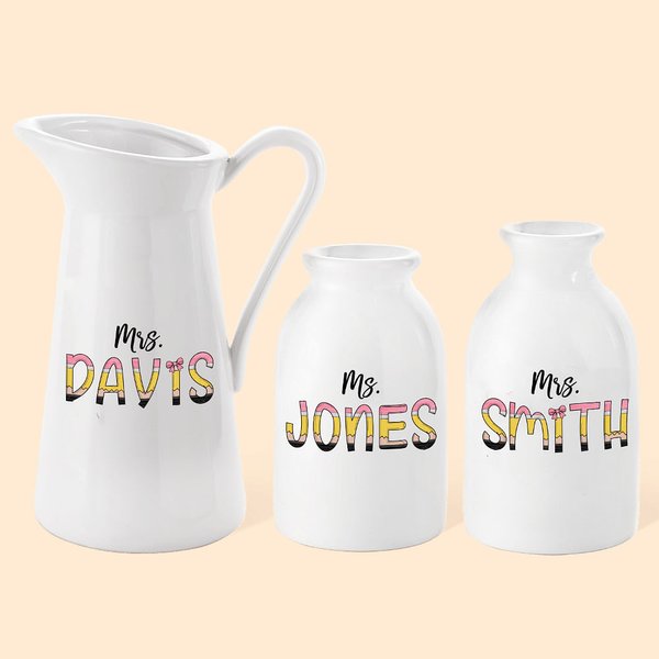 Personalized Colorful Pencil-inspired Fun Letter Ceramic Flower Vase Indoor Outdoor Decor Appreciation Back to School Gift for Teacher