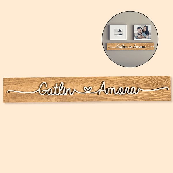 Planche en Bois Personnalisée avec Nom de Couple Décoration à Domicile Cadeau d'Anniversaire de Mariage Saint-Valentin