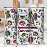 Personalised 3D Effect Sewing Tools 20oz Skinny Tumbler with Lid and Straw Birthday Gift for Mom Grandma Sewing Lovers