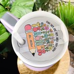 Personalized Colourful Pencil Flower Teacher Name Tag Lid Topper Tumbler Accessories for Stanley Teacher’s Day Back to School Gift for Teacher