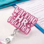 Personalized Walking HR Violation Glitter Retractable ID Badge Buddy Reel with Text Thank You Nurse Week Gift for Nurse Doctor Medical Staff