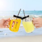 Henkilökohtainen söpö sarjakuva tyttö syntymä kukka 16oz nimi Mason Jar kahvalla kansi ja olki Beach Party syntymäpäivälahja naisille