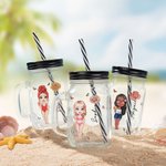 Henkilökohtainen söpö sarjakuva tyttö syntymä kukka 16oz nimi Mason Jar kahvalla kansi ja olki Beach Party syntymäpäivälahja naisille
