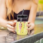 Henkilökohtainen söpö sarjakuva tyttö syntymä kukka 16oz nimi Mason Jar kahvalla kansi ja olki Beach Party syntymäpäivälahja naisille