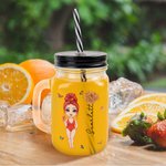 Henkilökohtainen söpö sarjakuva tyttö syntymä kukka 16oz nimi Mason Jar kahvalla kansi ja olki Beach Party syntymäpäivälahja naisille