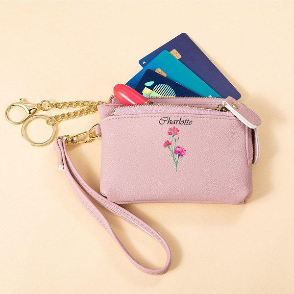 Portafoglio personalizzato con portachiavi e portachiavi, regalo di compleanno per le donne.