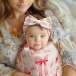 Personalized Pink Bow Soft Swaddle Blanket Knot Hat Headband Set  with Name Coming Home Outfit Baby Shower Gift for Newborns