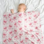 Personalized Pink Bow Soft Swaddle Blanket Knot Hat Headband Set  with Name Coming Home Outfit Baby Shower Gift for Newborns