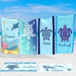 Personalised Underwater World Oversized Quick Dry Turtle Beach Towel with Name Summer Travel Essential Gift for Friend Family