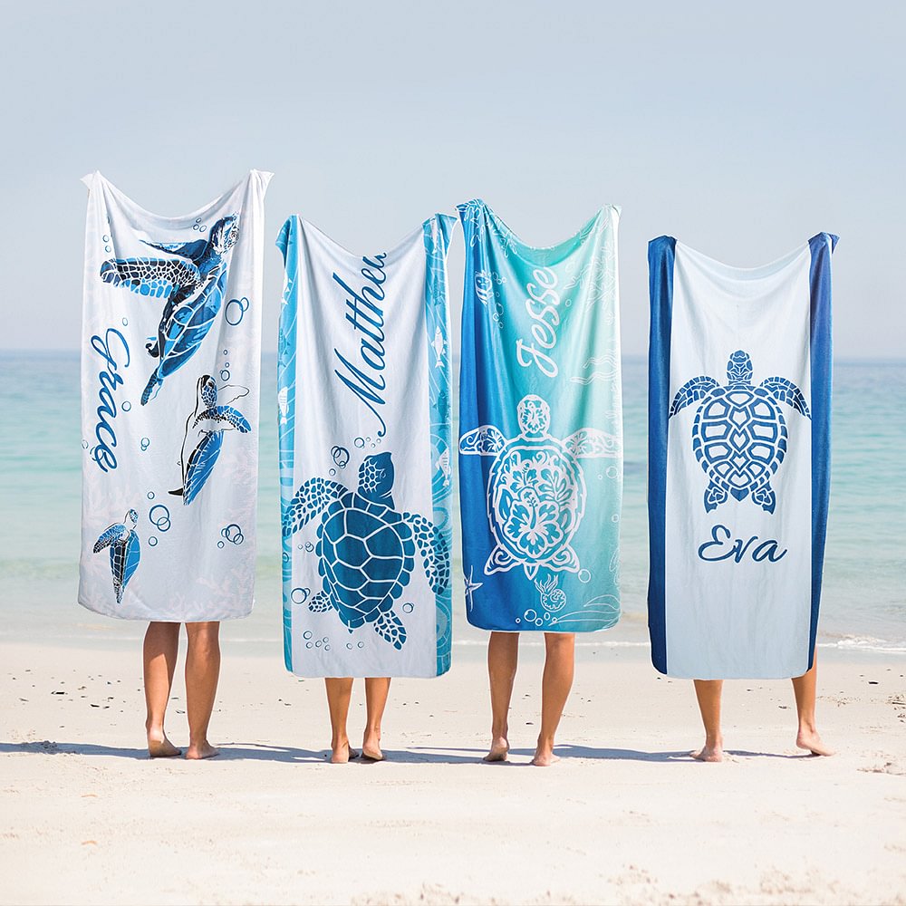 Serviette de Plage Personnalisée avec Nom Monde Sous Marin Séchage Rapide Essentiel de Voyage Cadeau pour Famille Amis