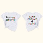 Personalised Happy First Day of School 100% Cotton Name T-shirt with Cute Pencil Apple Design Teacher's Day Back To School Gift for Teacher