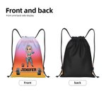 Personalized Cartoon Fitness Girl Design Water Resistant Drawstring Backpack with Name Gym Workout Birthday Gift for Sports Travel Lovers
