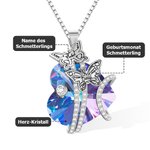 Personalisierte Geburtsmonat-Schmetterling Kette mit Herz-Kristall und Namen Gravur Geburtstag Jahrestag Muttertag Geschenk für Damen Mutter Oma