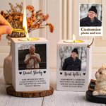 Personalized Photo White Wooden Memorial Tea Light Candle Holder with Name Condolence Sympathy Gift for Loss of Loved One