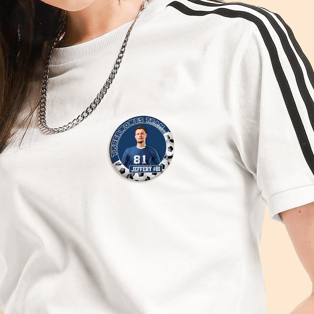 Badges Personnalisés avec Nom Numéro et Photo d'Équipe Football Basketball Baseball Lot de 5 Accessoires Jour de Match Cadeau pour Maman Papa Sportifs