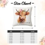 Funda Almohada Floral Vaca Highland Personalizada con Nombre Decoración del Hogar Regalo de Cumpleaños para los Amantes de las Vacas Highland