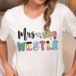 Personalised Happy First Day of School 100% Cotton Name T-shirt with Cute Pencil Apple Design Teacher's Day Back To School Gift for Teacher