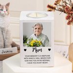 Personalized Photo White Wooden Memorial Tea Light Candle Holder with Name Condolence Sympathy Gift for Loss of Loved One