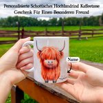 Personalisierte 330ml Kaffeetasse Schottisches Hochlandrind Doppelseitiger Druck Keramiktasse mit Optionalem Untersetzer Geschenk für Familie Freunde