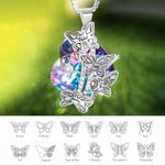 Personalisierte Geburtsmonat-Schmetterling Kette mit Herz-Kristall und Namen Gravur Geburtstag Jahrestag Muttertag Geschenk für Damen Mutter Oma